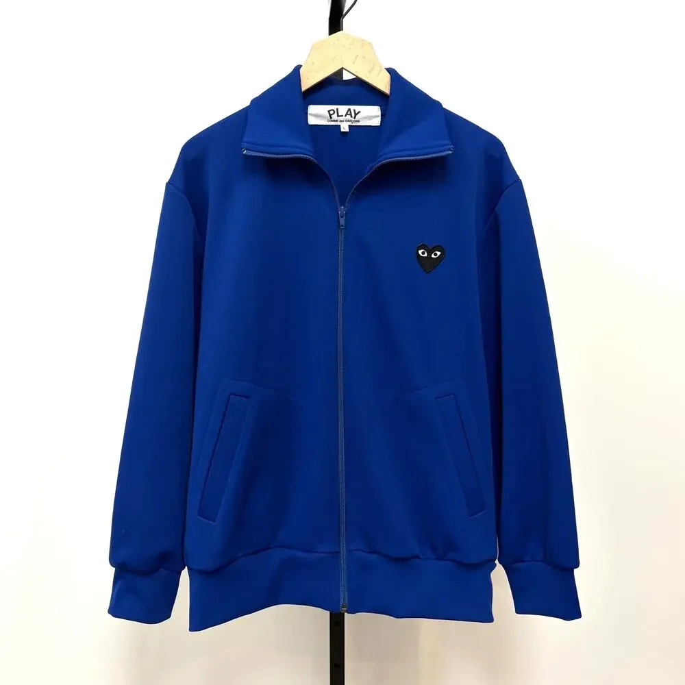 Comme Des Garcons Play Blue Black Heart Logo Patch Track Jacket Large Full Zip